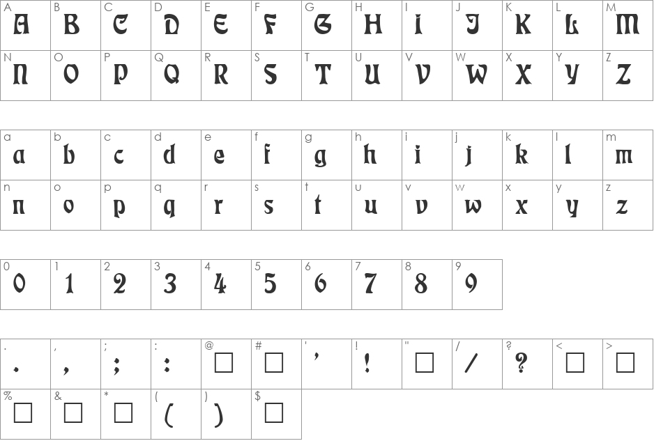 ParleySSK font character map preview