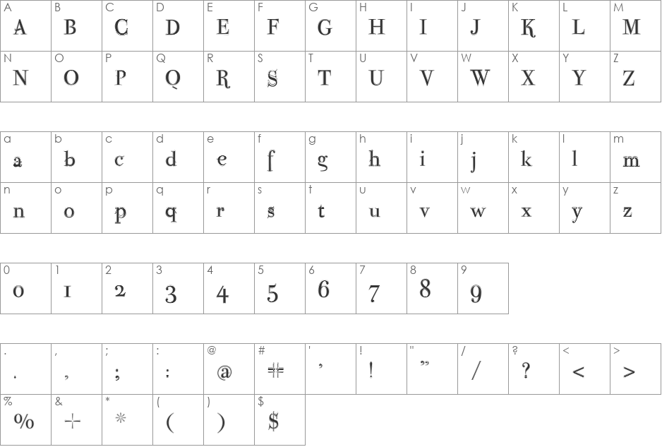 ParmaPetitOutline font character map preview