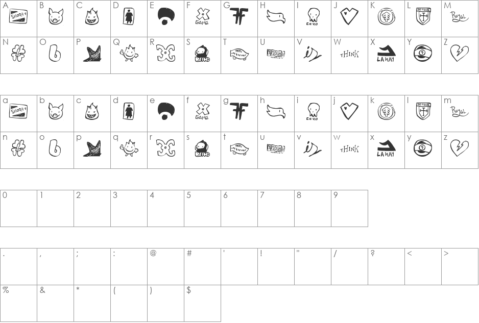 PARODY LOGOSKATE font character map preview