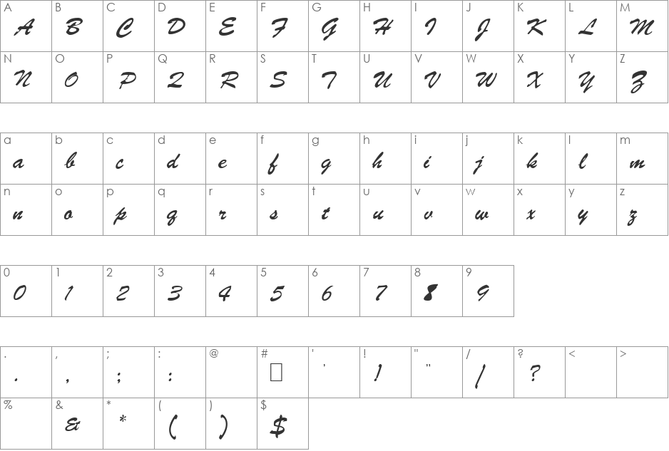 Parquet font character map preview