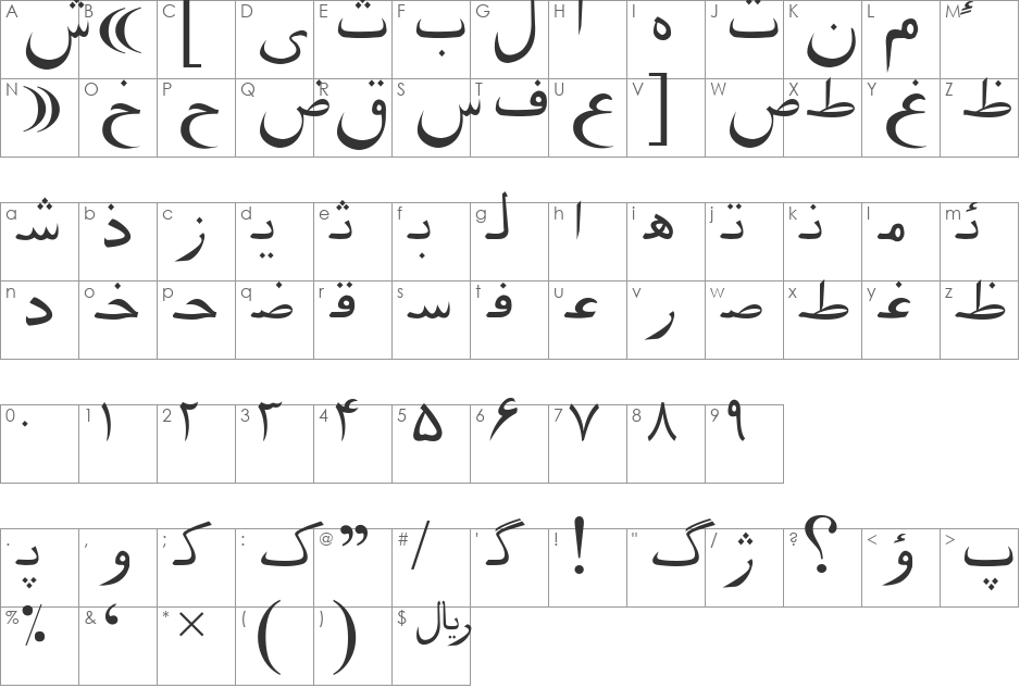 Pars Ziba - Draft font character map preview