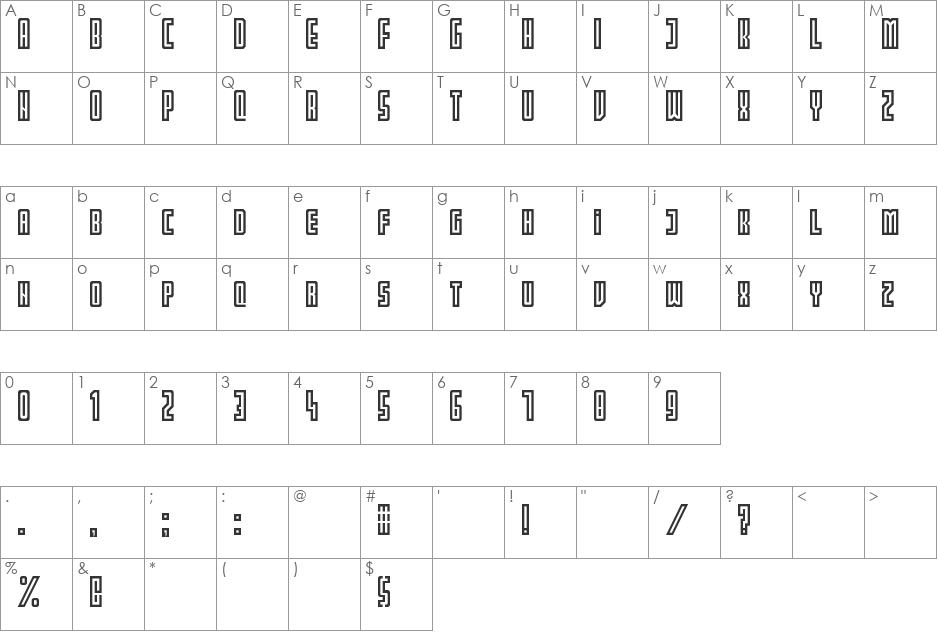 PARTIN font character map preview