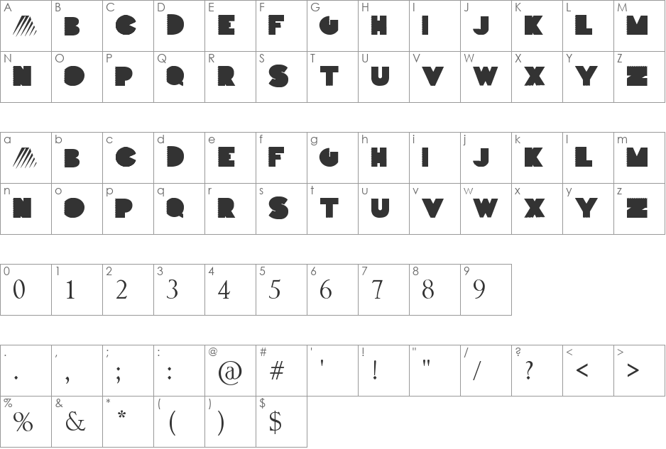 PARTOFME font character map preview