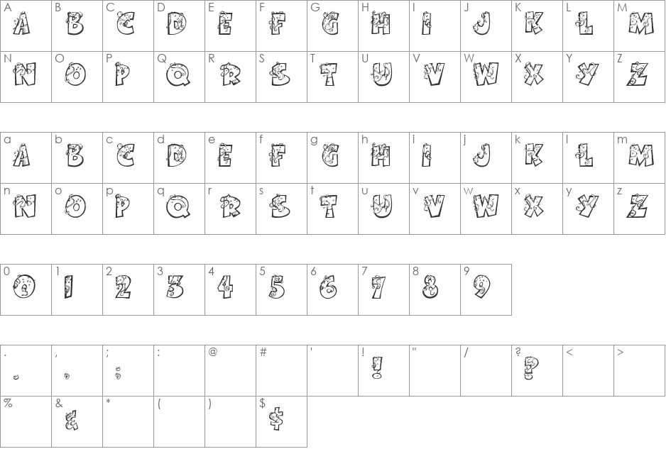 PartybyTom font character map preview