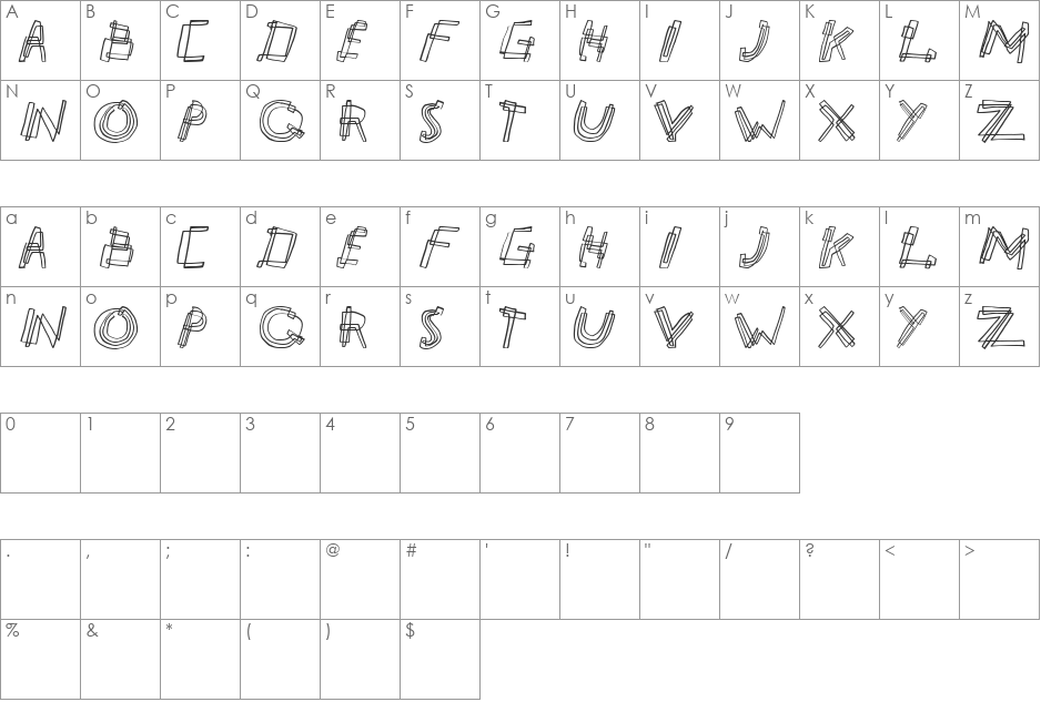 partyline font character map preview