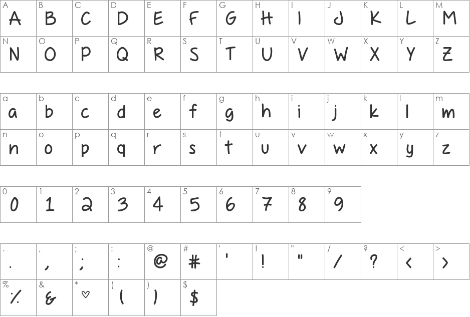 PassingNotes font character map preview