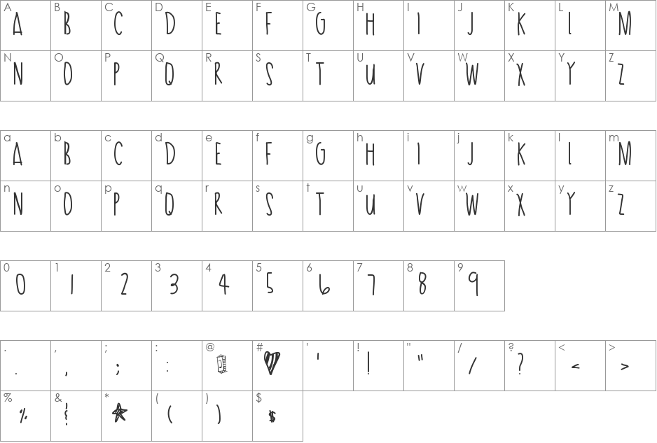 PassionTea font character map preview