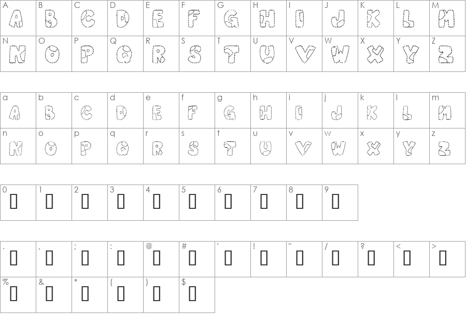 Patchwork Letter font character map preview