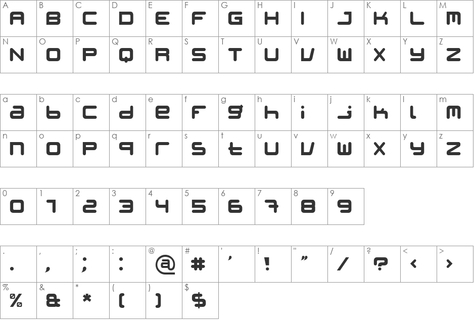 Patinio iAgency font character map preview