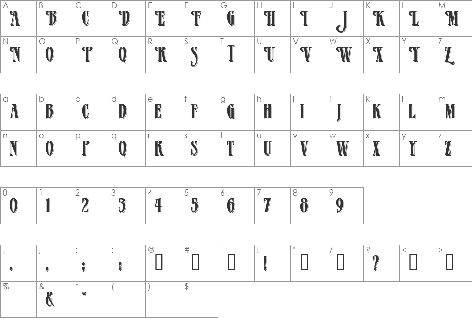 Patrician Blackshadow font character map preview