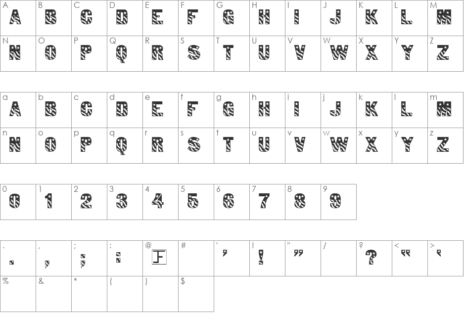 Patriot font character map preview