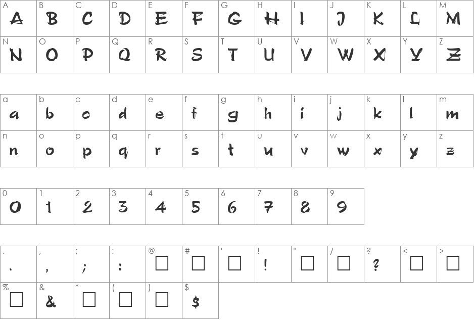 PATWIN font character map preview