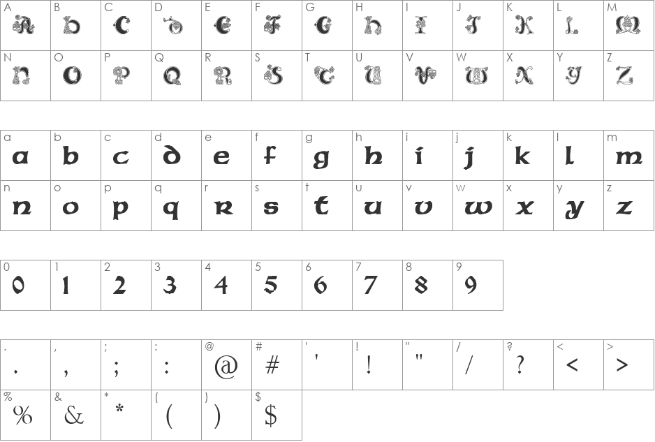 Pauls Celtic Font 2 font character map preview