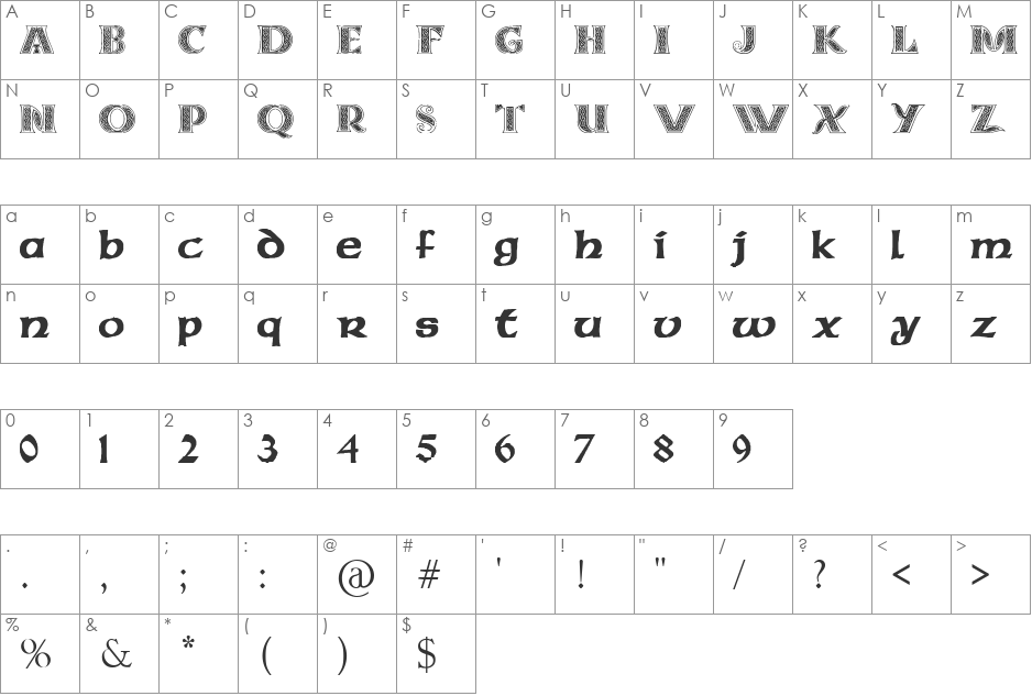 Pauls Celtic Font 3 font character map preview
