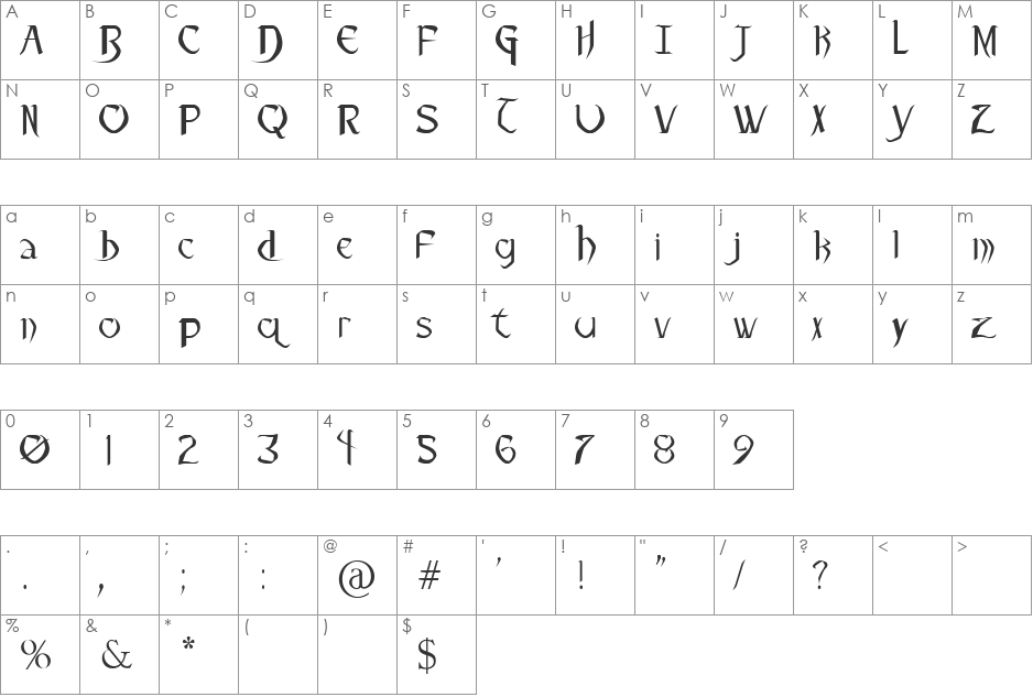 Pauls Heartless Font font character map preview