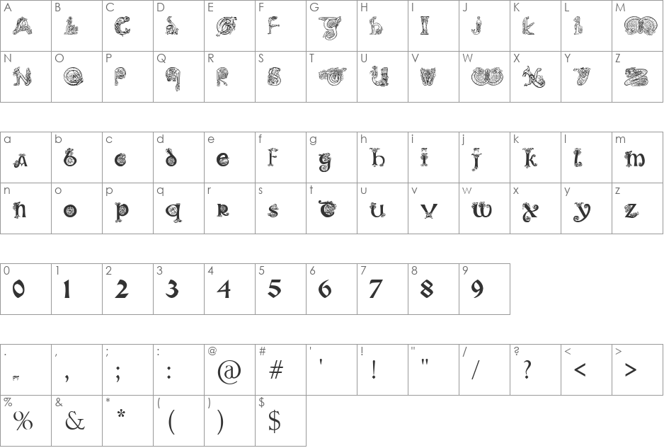 Pauls Illuminated Celtic Font font character map preview