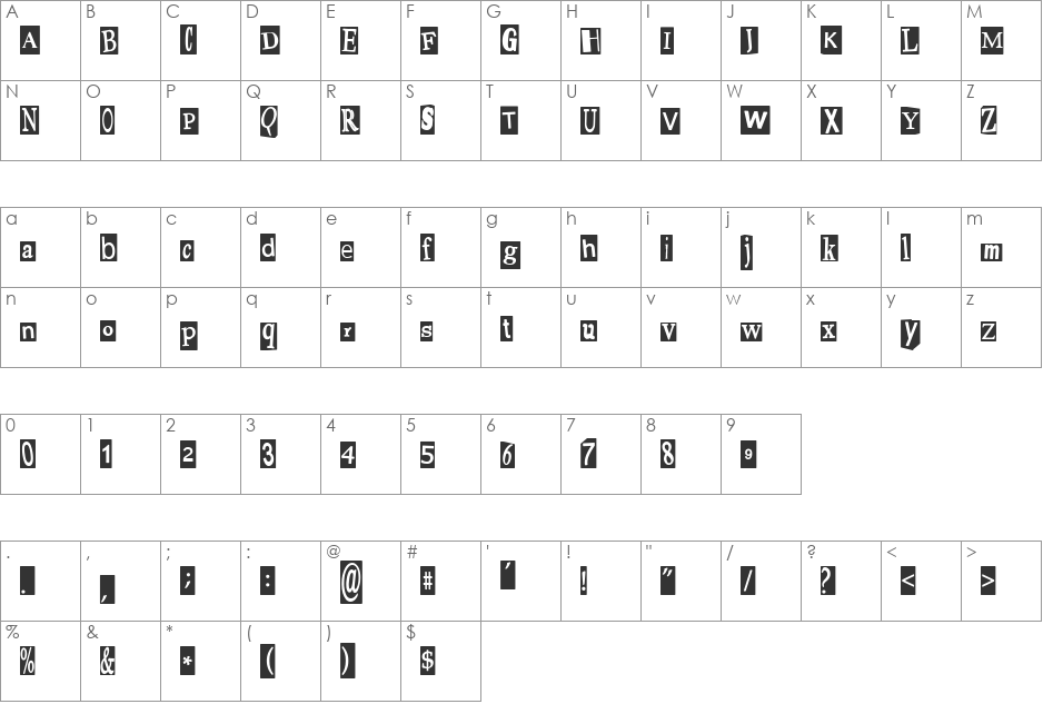 Pauls Ransom Note Font font character map preview