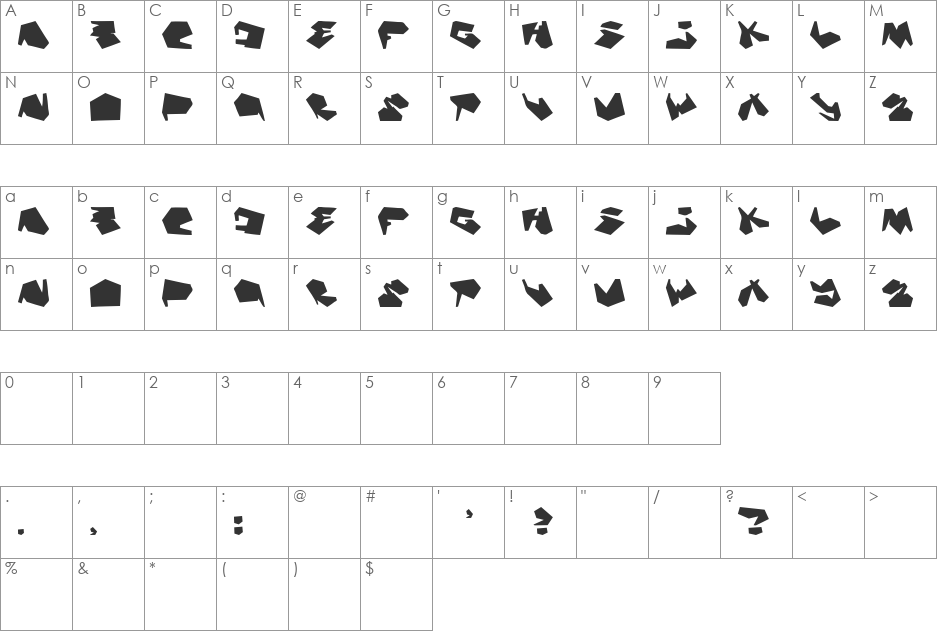 PaulsFont2 font character map preview