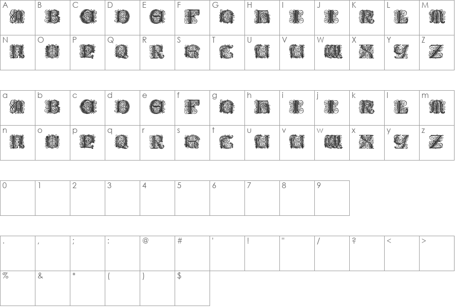 Paulus Franck Initialen font character map preview