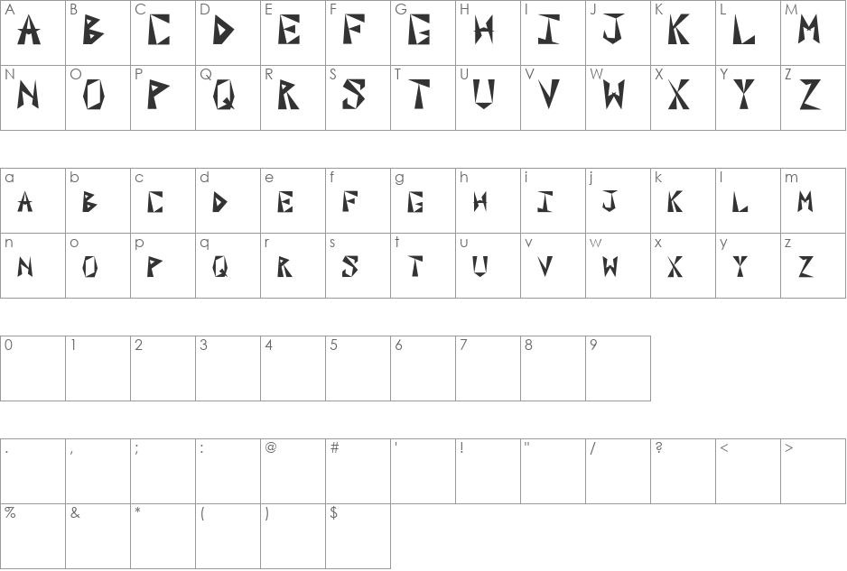 Paxil Initials font character map preview