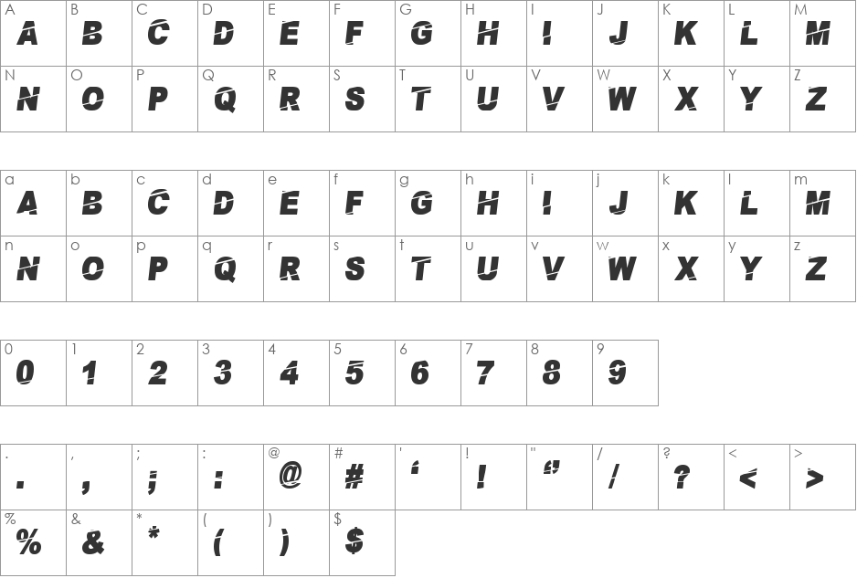 PaybAck font character map preview