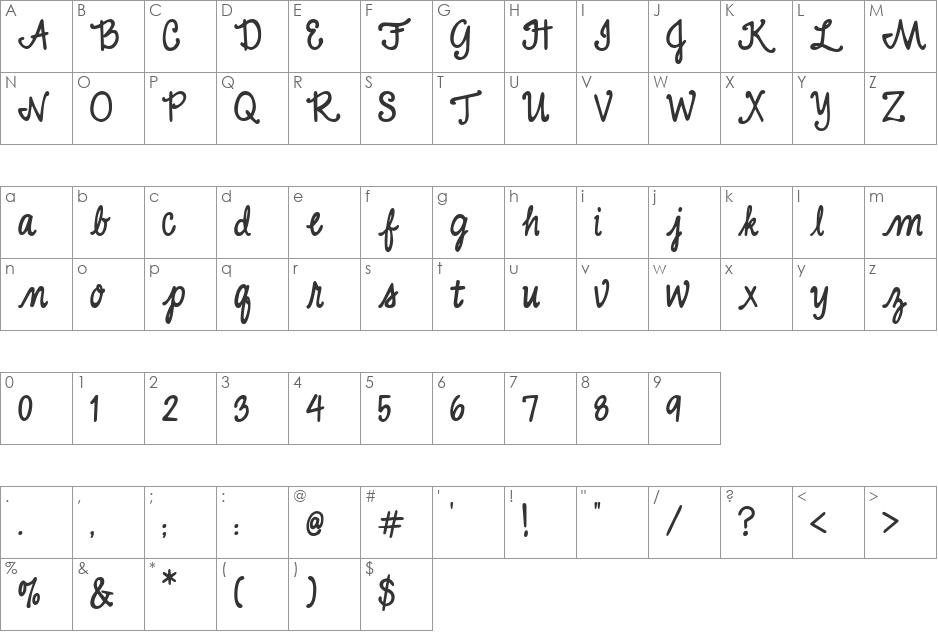 PC Casual font character map preview