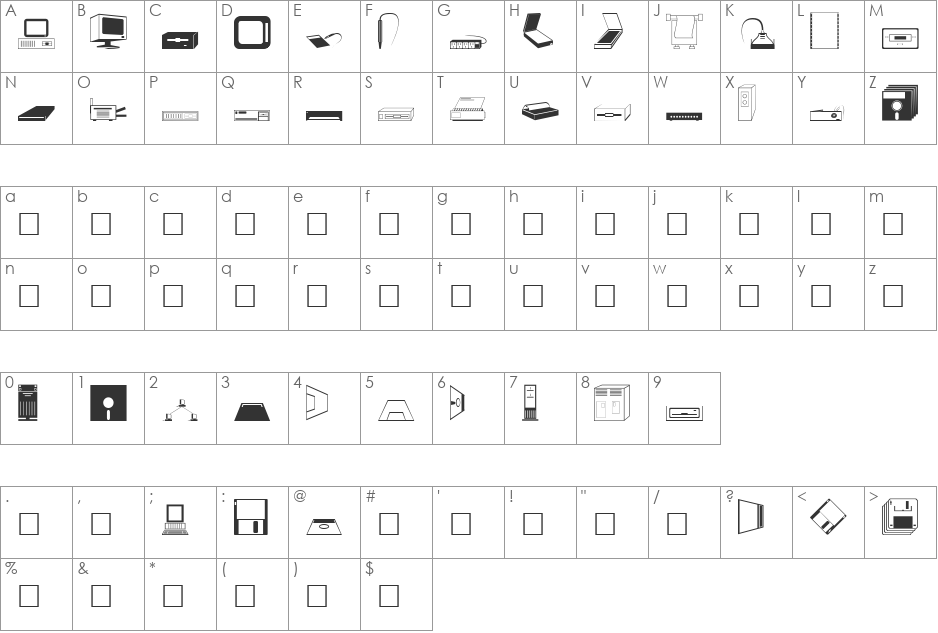 PC Dingbats font character map preview