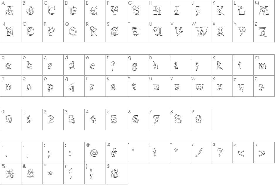 PC Shamrock font character map preview