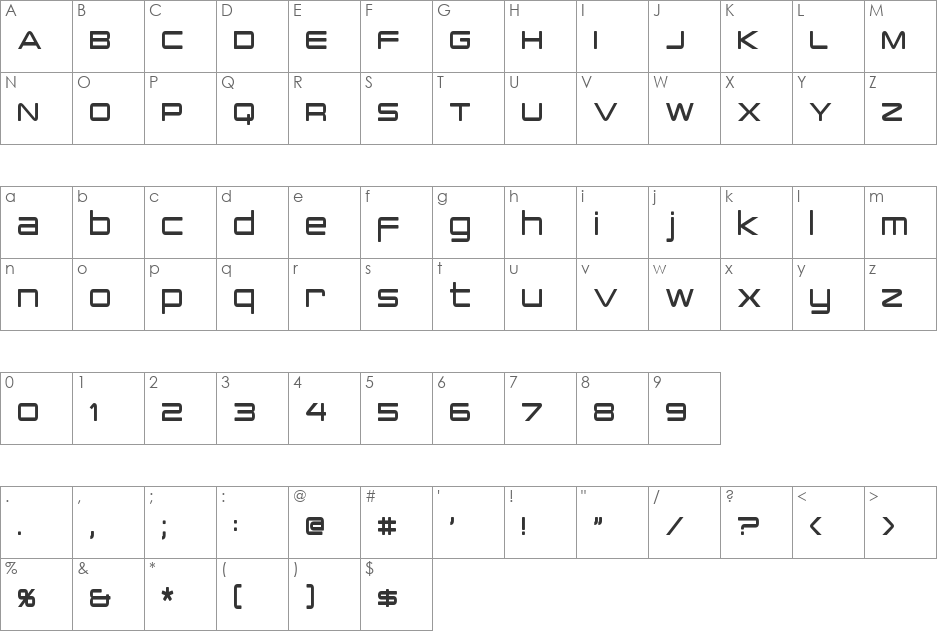 PCap Terminal Condensed font character map preview