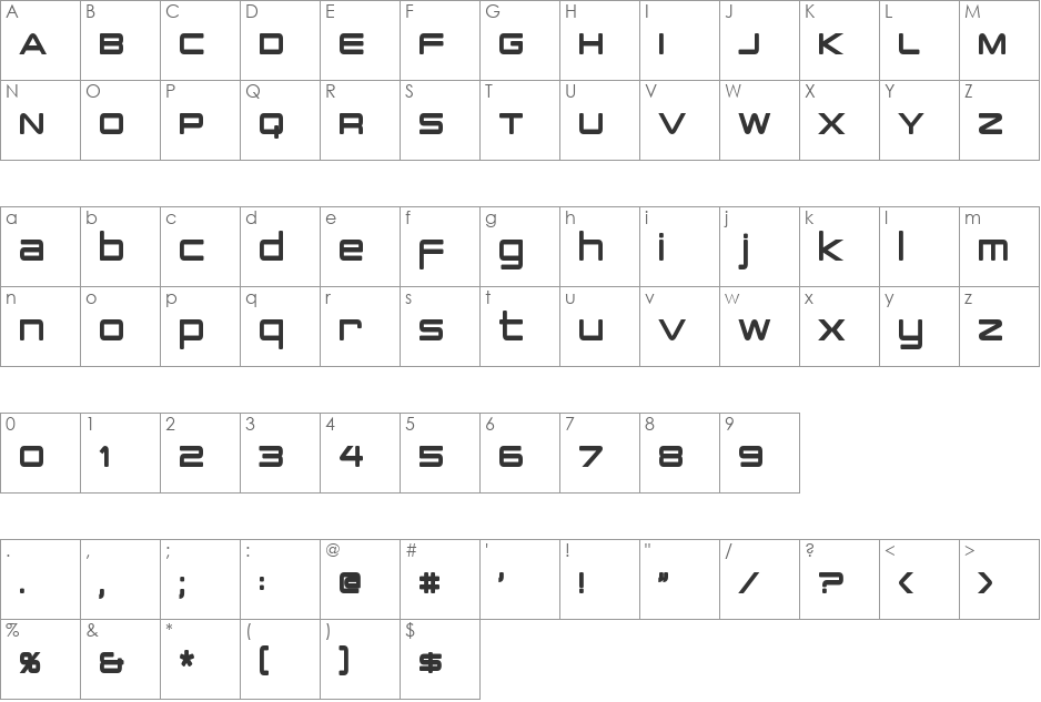 PCap Terminal Condensed font character map preview