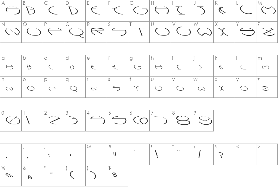 PCRounders Large Lefty font character map preview
