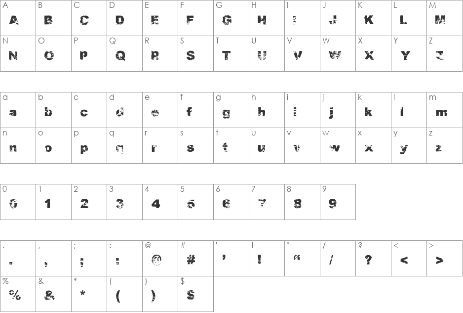 PDRPT font character map preview