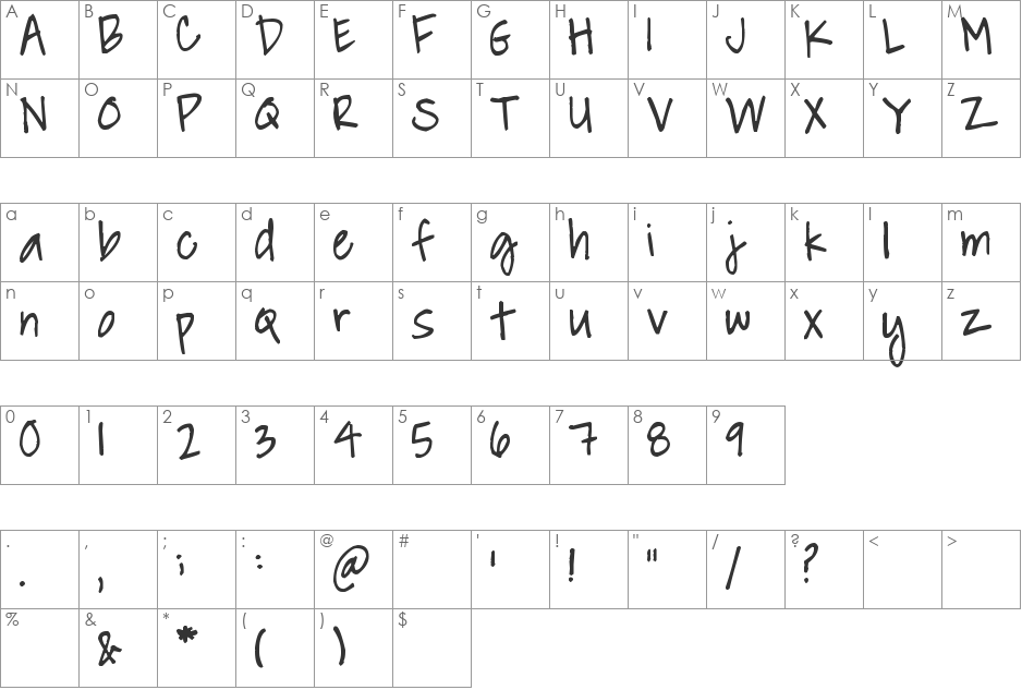 Pea Alisha font character map preview