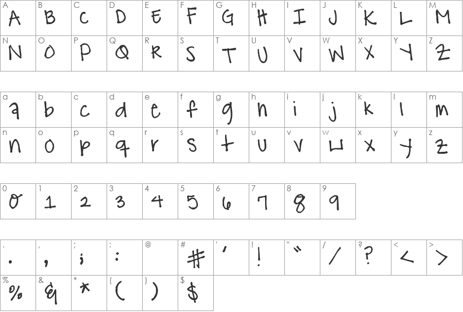 Pea Alyssa font character map preview