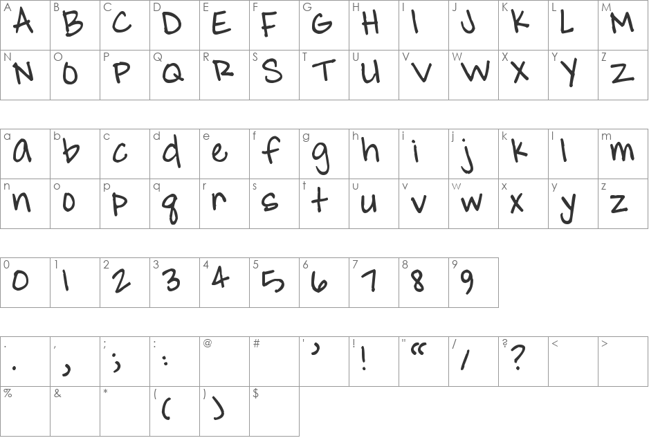 Pea Amy font character map preview