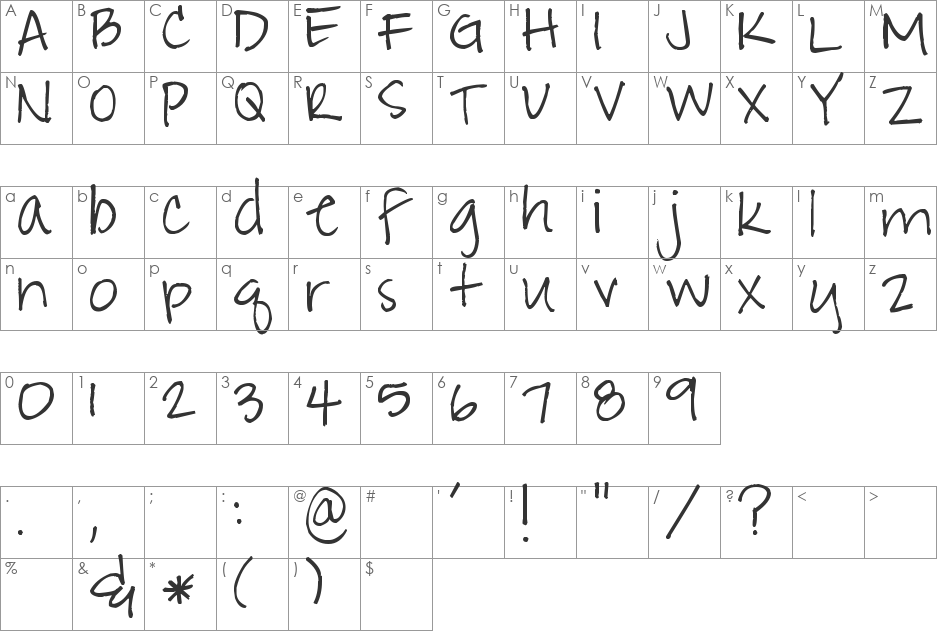 Pea Amy*Rica font character map preview