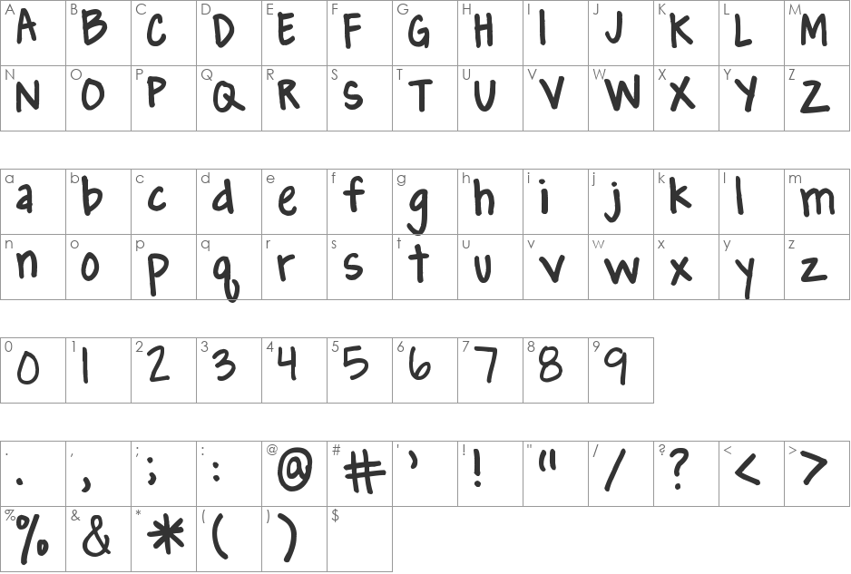 Pea Angedawn font character map preview