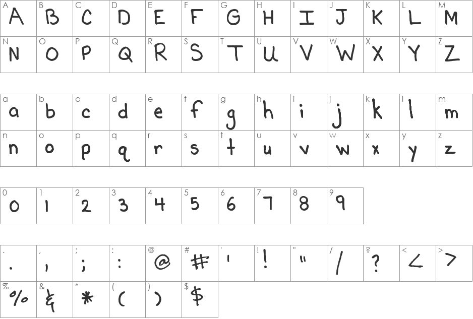Pea Beth font character map preview