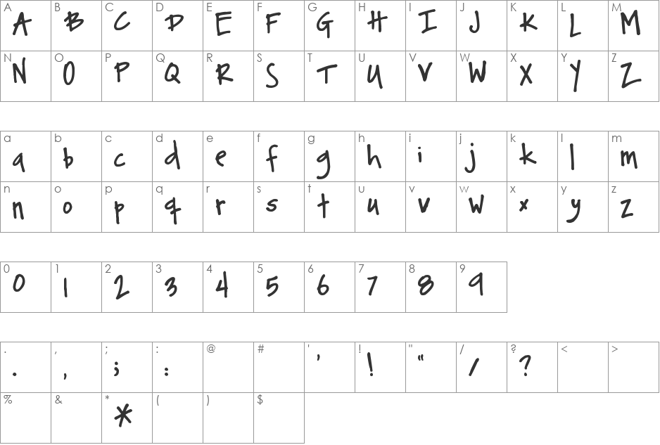 Pea Breathe Easy font character map preview