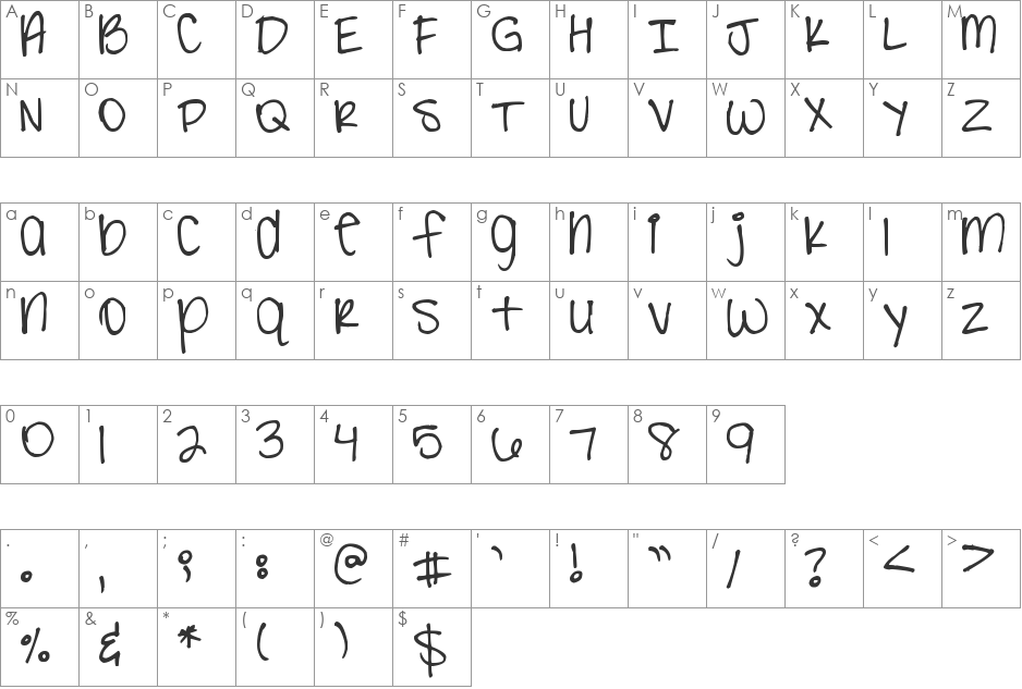 Pea Courtney font character map preview