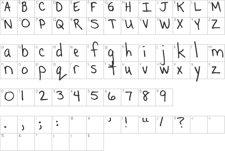Pea Deborah font character map preview