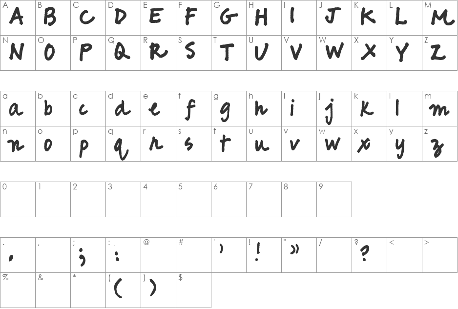 Pea Friend font character map preview