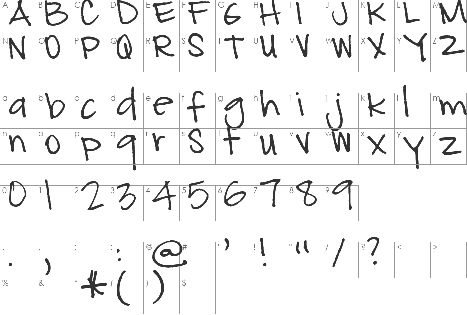 Pea Glo-Girl font character map preview