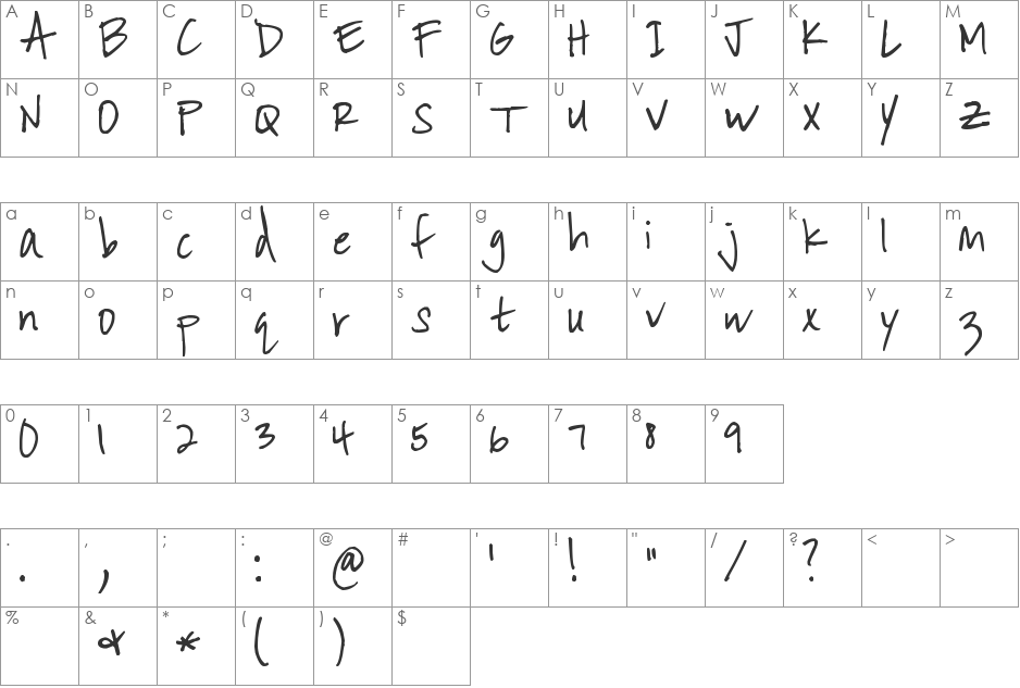 Pea HeidiQ font character map preview