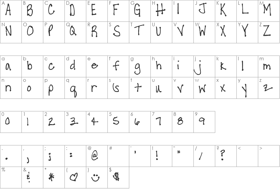 Pea Hunzer font character map preview