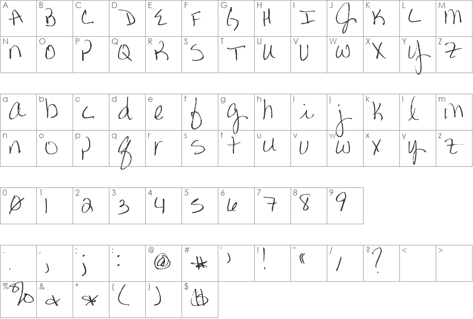 Pea Jamie font character map preview