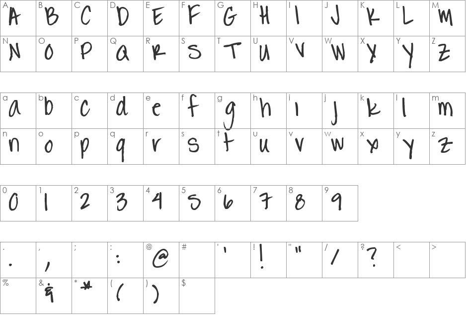 Pea Jessi font character map preview