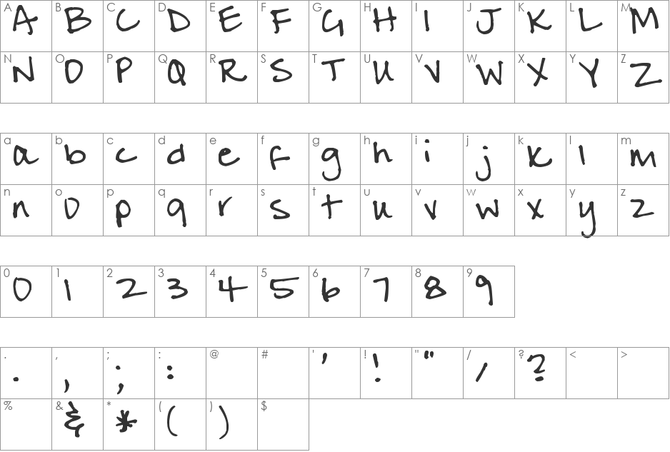 Pea Julie font character map preview