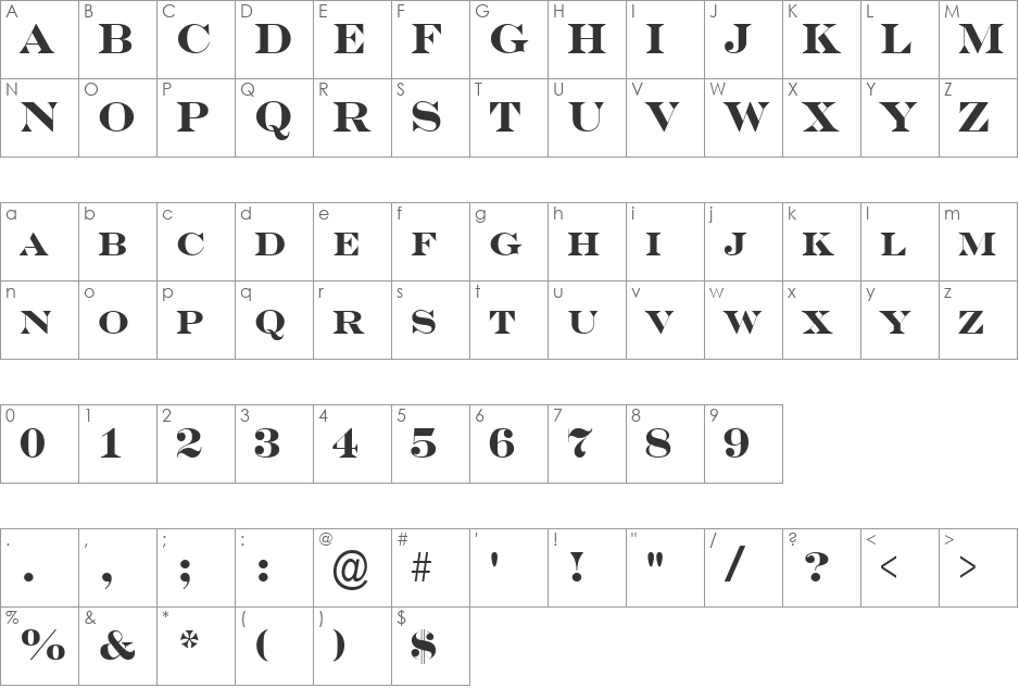 a_SeriferCps font character map preview