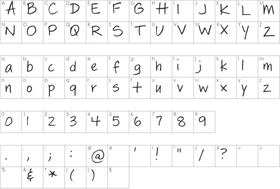 Pea Katie font character map preview